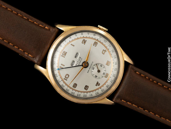 1940's Swiss Vintage Triple Calendar Large Mens Watch - 18K Gold
