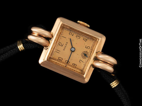 1938 Rolex Vintage Art Deco Ladies Dress Watch with Box - 14K Rose Gold