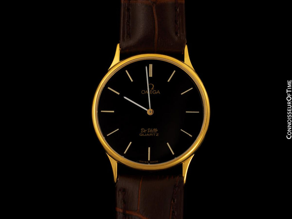 Omega De Ville Vintage Mens Midsize Thin Quartz Dress Watch with Black