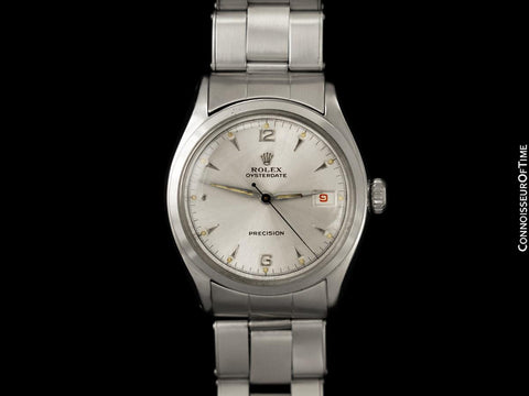 1952 Rolex Oysterdate Vintage Mens Ref. 6094 Handwound Red Date Watch - Stainless Steel