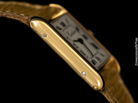 Cartier Vintage Ladies Tank Mechanical Watch with Deployment Buckle - Solid 18K Gold