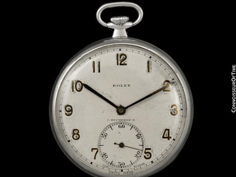 1940's Rolex for Bucherer Vintage Antique Mens Pocket Watch, 45mm - Nickel Chrome