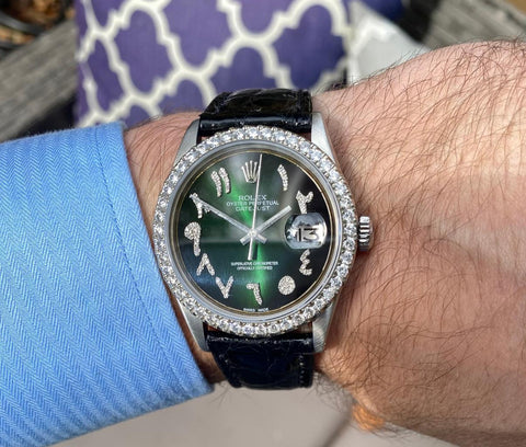 Rolex Datejust Mens Watch with Green Arabic Dial - Stainless Steel & Diamonds