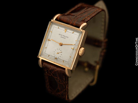 1960 Patek Philippe Vintage Mens Handwound Square Dress Watch, Ref. 2475 - 18K Rose Gold