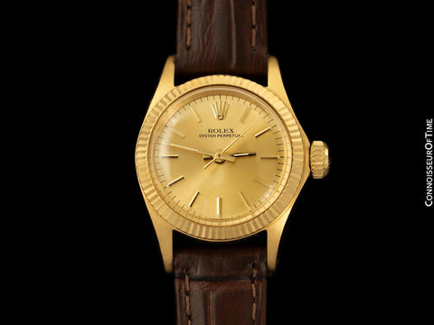 1966 Rolex Oyster Perpetual Ladies Vintage Watch with Champagne Dial - 18K Gold