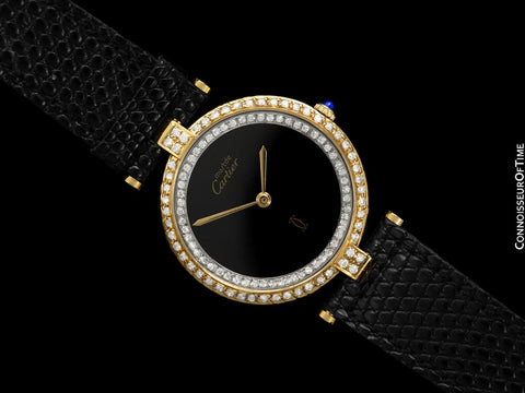 Must De Cartier Vendome Mens Vermeil Watch - 18K Gold Over Sterling Silver with Diamonds