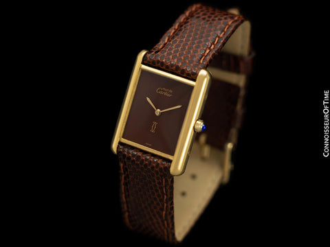 Cartier Vintage Mens Tank Watch With Chocolate Dial - Gold Vermeil, 18K Gold over Sterling Silver