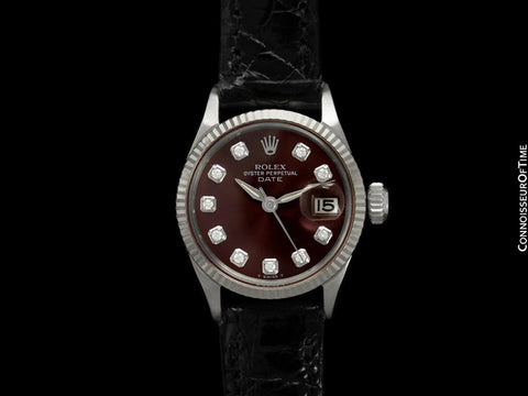 1964 Rolex Vintage Ladies Date Datejust Watch, Wine Diamond Dial - Stainless Steel & 18K White Gold