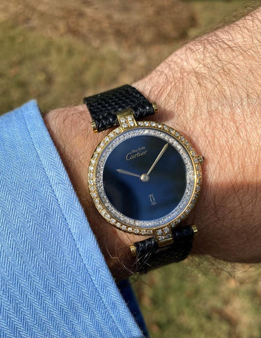 Must De Cartier Vendome Mens Vermeil Watch - 18K Gold Over Sterling Silver with Diamonds