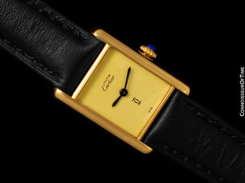 Cartier Vintage Ladies Tank Mechanical Watch With Diasy Yellow Dial - Gold Vermeil, 18K Gold over Sterling Silver