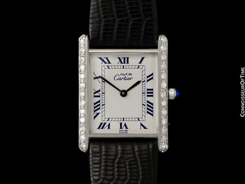 Cartier Mens Unisex Tank Louis Watch - 18K White Gold & Diamonds over Sterling Silver