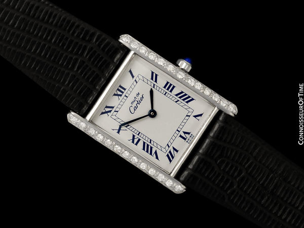 Cartier Mens Unisex Tank Louis Watch - 18K White Gold & Diamonds over Sterling Silver