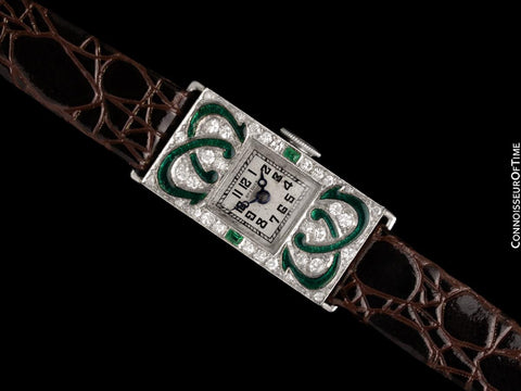 1920's Breguet Ladies Art Deco Vintage Watch - 18K White Gold, Diamonds & Emeralds