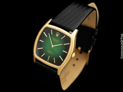 1974 Rolex Cellini Vintage Mens Handwound TV Shaped Dress Watch with Green Vignette Dial, Ref. 3805 - 18K Gold