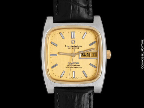 1973 Omega Constellation Vintage Mens Automatic Chronometer Watch, Day Date - Stainless Steel & 14K Gold