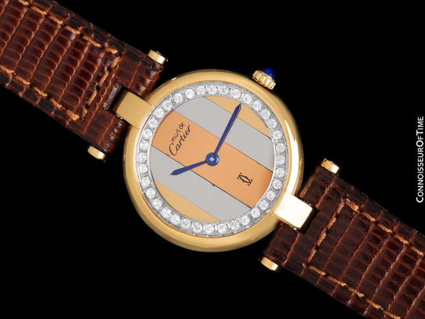 Must De Cartier Vendome Ladies Vermeil Watch with Trinity Dial - 18K Gold Over Sterling Silver with Diamonds