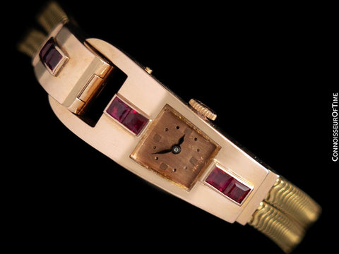 1940's Patek Philippe Vintage Ladies 18K Rose Gold and Ruby Watch with Famous Provenance