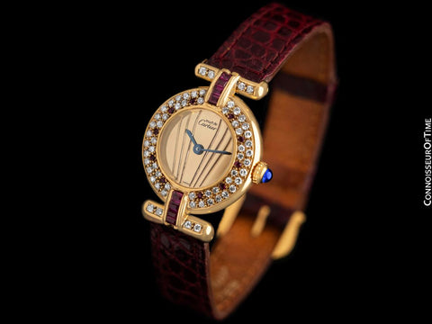 Cartier Colisee Ladies Vendome Vermeil Watch - 18K Gold over Sterling Silver with Diamonds & Rubies