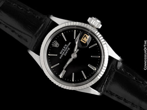 1964 Rolex Date / Datejust Ladies Vintage Watch with Black Dial - Stainless Steel & 18K White Gold