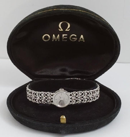 1971 Omega Vintage Ladies 18K White Gold Bracelet Watch - New Old Stock with Papers & Boxes