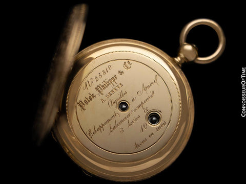 1860's Patek Philippe Antique Mens Midsize 40mm Hunter Case Pocket Watch with Box & Tag - 18K Gold