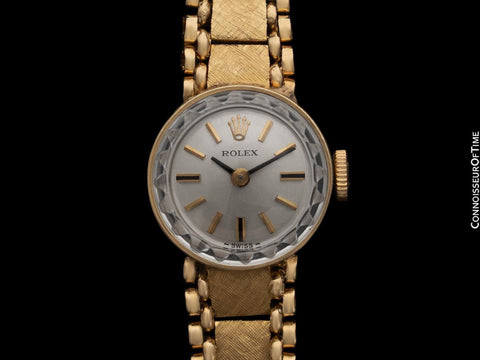 1980's Rolex Vintage Ladies Handwound Bracelet Watch with Box - 14K Gold