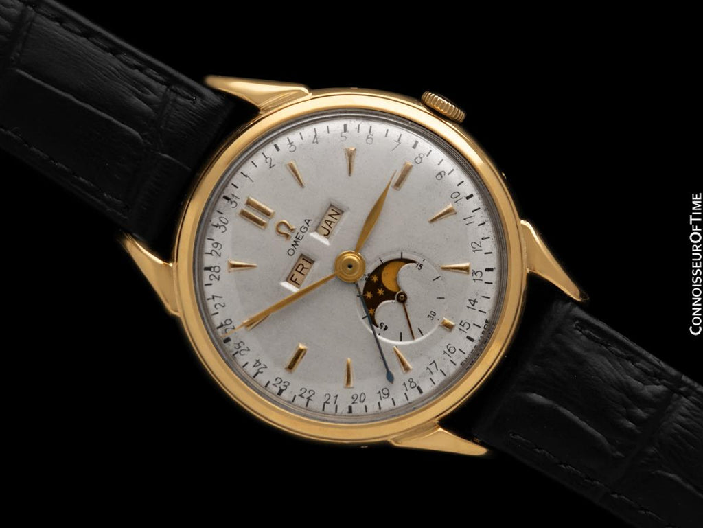 1947 Omega Cosmic Large Vintage Triple Date, Moon Phase Watch 18K Gold Plated with Box