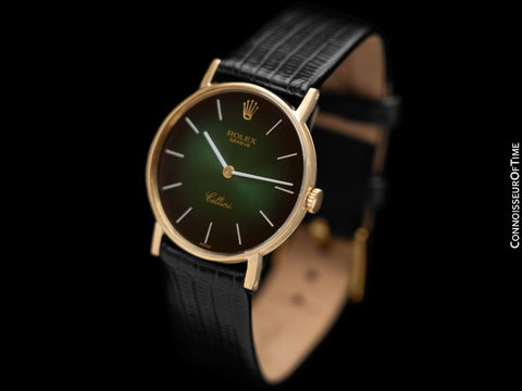 1976 Rolex Cellini Vintage Mens Handwound Ref. 3833 Green Vignette Dial Watch - 18K Gold