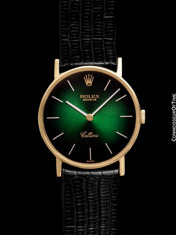 1976 Rolex Cellini Vintage Mens Handwound Ref. 3833 Green Vignette Dial Watch - 18K Gold