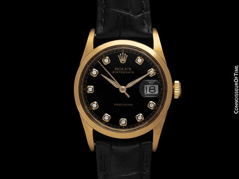 1972 Rolex Oysterdate Mens Vintage Ref. 6694 Date Watch - 18K Gold Plated, Stainless Steel & Diamonds