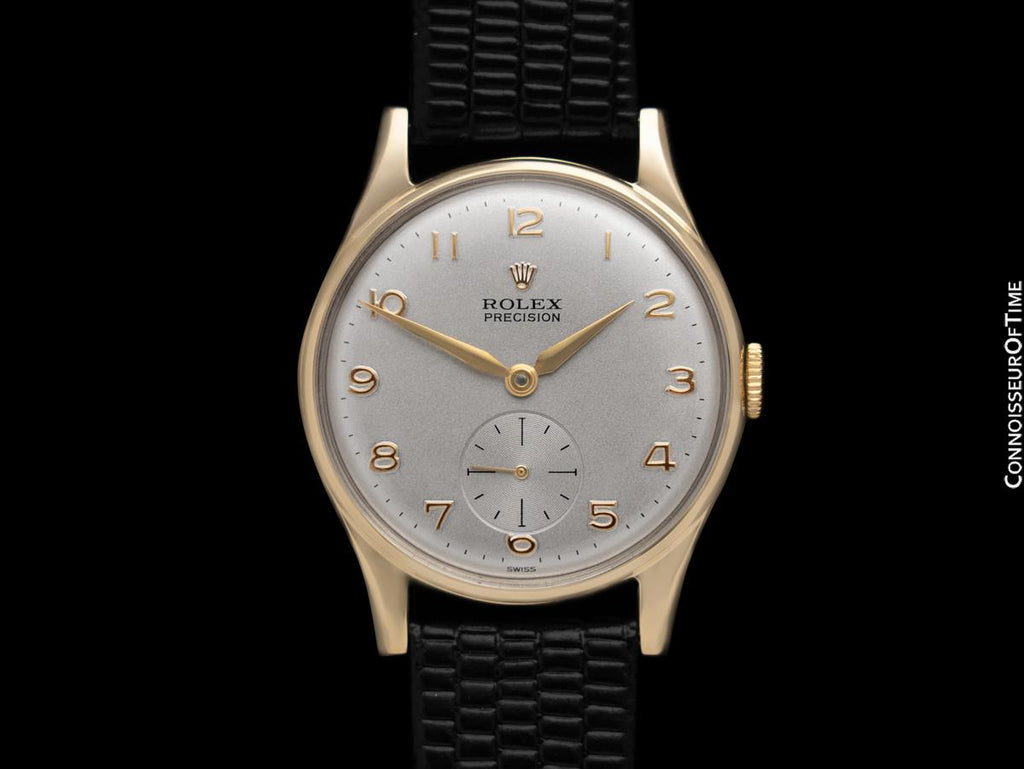 1950's Rolex Precision Vintage Mens Midsize Dress Watch - 9K Gold - Connoisseur of Time 1950's Rolex Precision Vintage Mens Midsize Dress Watch - 9K Gold - Connoisseur of Time