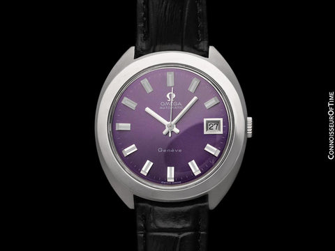 1969 Omega Geneve Vintage Mens Large 37mm Cal. 565 Watch with Purple Dial - Stainless Steel