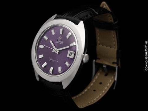 1969 Omega Geneve Vintage Mens Large 37mm Cal. 565 Watch with Purple Dial - Stainless Steel