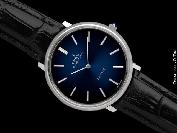 1973 Omega Vintage De Ville Mens Full Size Automatic Watch with Blue Vignette Dial - Stainless Steel