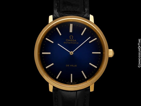 1973 Omega Vintage De Ville Mens Full Size Automatic Blue Vignette Dial Watch - 18K Gold Plated & Stainless Steel