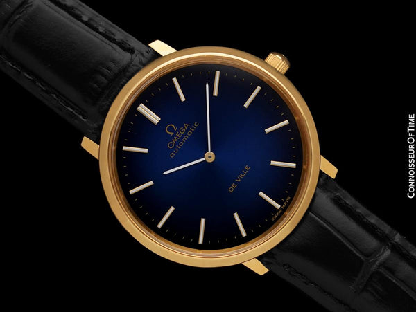 1973 Omega Vintage De Ville Mens Full Size Automatic Blue Vignette Dial Watch - 18K Gold Plated & Stainless Steel