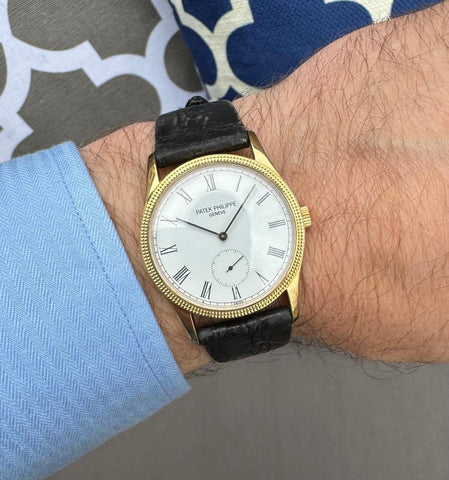 Patek Philippe Calatrava Ref. 3796D Mens 18K Gold Watch with Hobnail Bezel - Papers