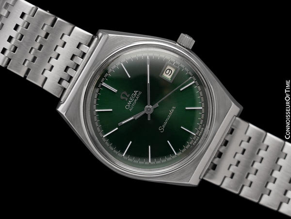 1974 Omega Seamaster Mens Vintage Emerald Green Dial Bracelet Watch, Automatic, Date - Stainless Steel
