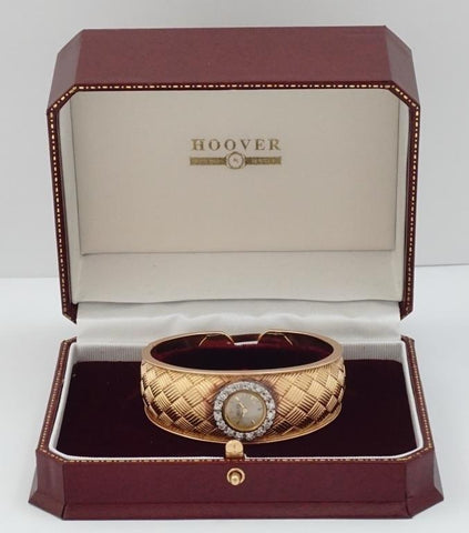 1960's Rolex Vintage Ladies Watch in Stunning Cuff Bracelet - 18K Gold & Diamonds