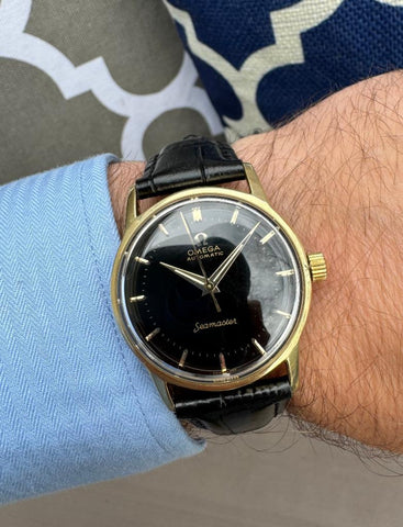 1956 Omega Seamaster Mens Midsize Vintage Automatic Watch - 14K Gold Shell & Stainless Steel