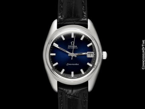 1969 Omega Seamaster Mens Vintage Full Size Cal. 565 Watch and Blue Vignette Dial - Stainless Steel