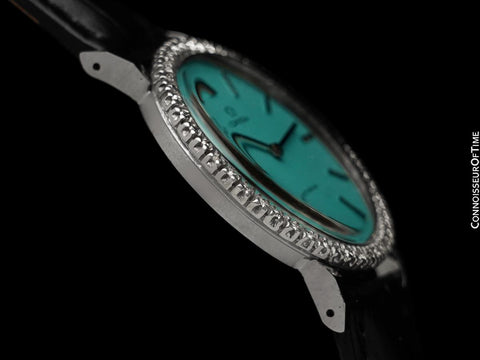 1974 Omega Geneve Vintage Mens Handwound Tiffany Blue Dress Watch - Stainless Steel & Diamonds