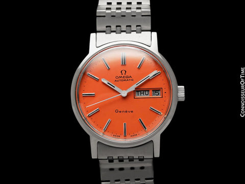 1973 Omega Geneve Vintage Automatic Day Date Mens Watch with Peach Dial - Stainless Steel