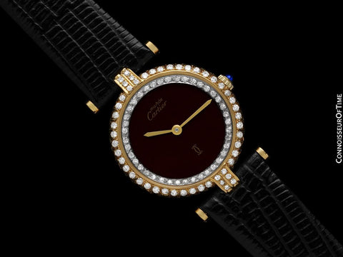 Must De Cartier Vendome Ladies Vermeil Watch with Chocolate / Wine Dial - 18K Gold Over Sterling Silver with Diamonds