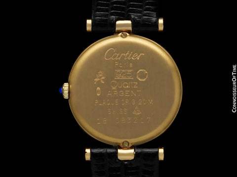 Must De Cartier Vendome Ladies Vermeil Watch with Chocolate / Wine Dial - 18K Gold Over Sterling Silver with Diamonds