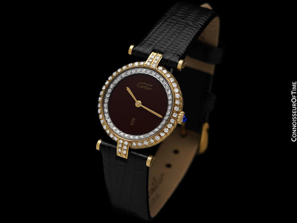 Must De Cartier Vendome Ladies Vermeil Watch with Chocolate / Wine Dial - 18K Gold Over Sterling Silver with Diamonds