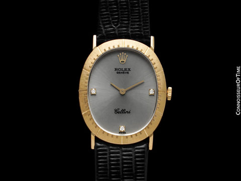 1981 Rolex Cellini Vintage Mens Handwound Ellipse Watch, Ref. 4056 - 18K Gold & Diamonds