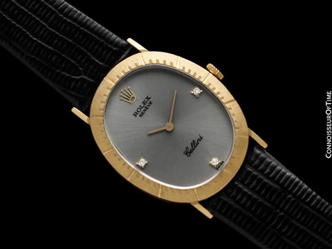 1981 Rolex Cellini Vintage Mens Handwound Ellipse Watch, Ref. 4056 - 18K Gold & Diamonds