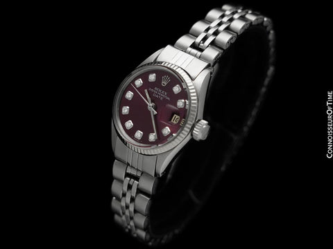 1967 Rolex Vintage Ladies Date Datejust Watch with Wine Dial - Stainless Steel, 18K White Gold & Diamonds