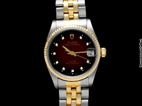 1998 Tudor (Rolex) Prince Oysterdate Mens Midsize Watch - Stainless Steel, 18K Gold & Diamonds